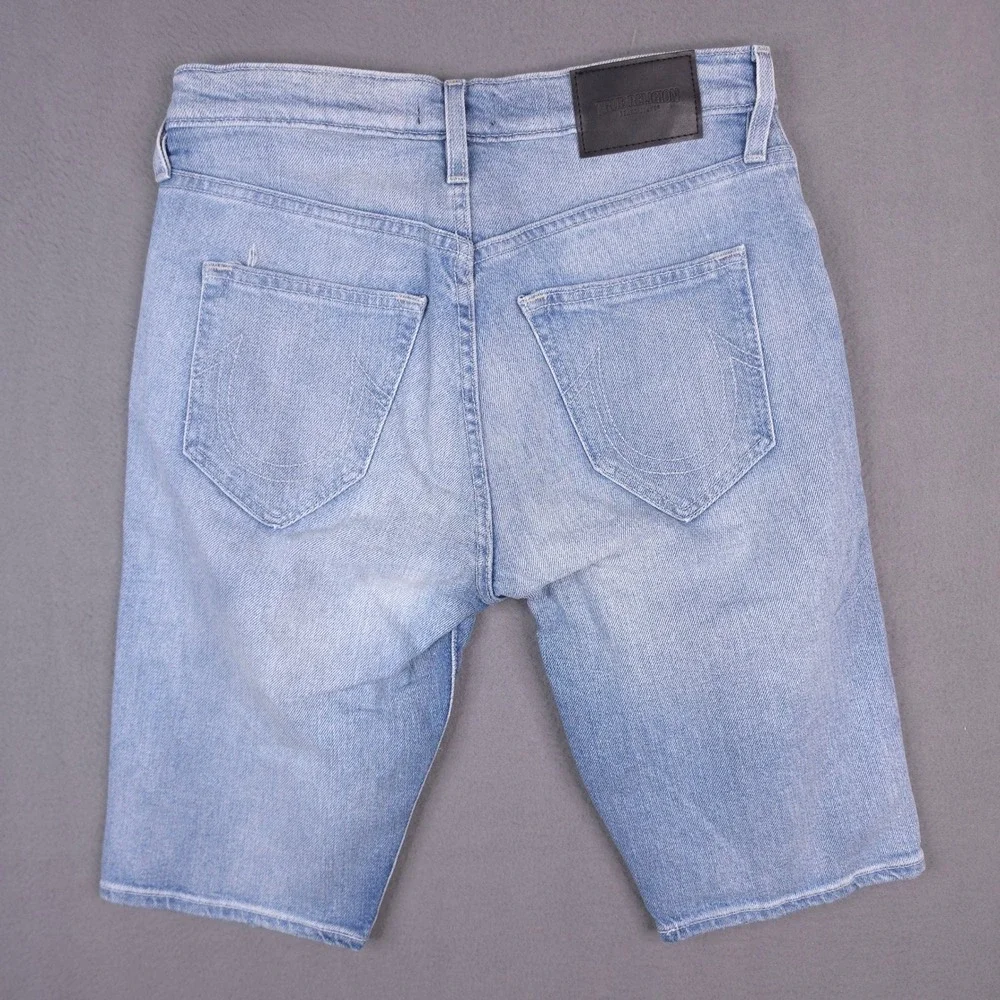 True Religion Danny Tapered Jean Shorts Light Wash Blue 28 Denim Stretch Modern